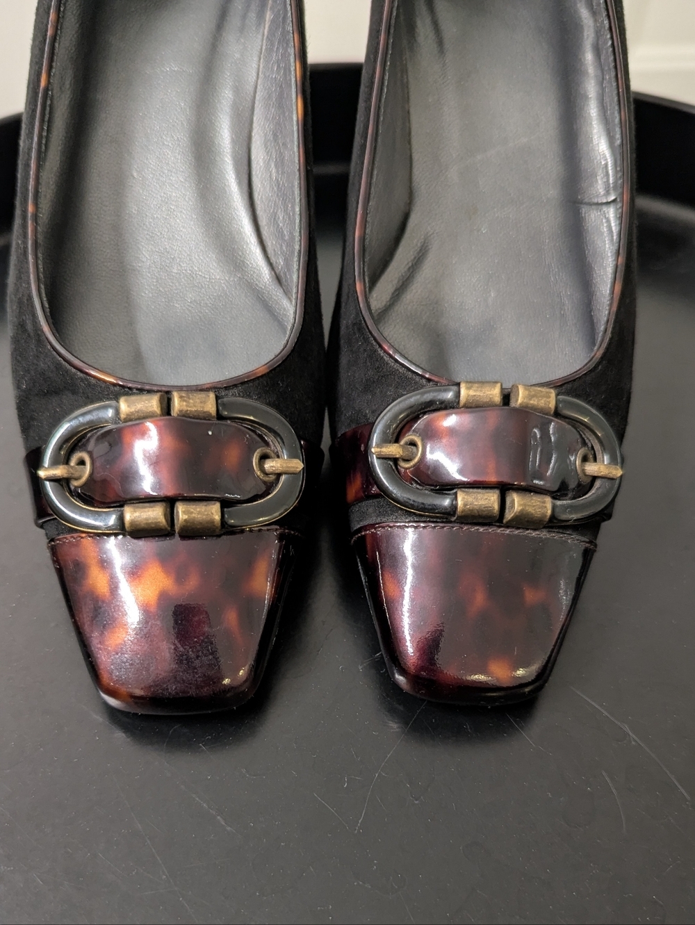 Stuart Weitzman Vintage Tortoise Cap Toe Wedge Pumps Suede 6.5 Made in Spain - Picture 4 of 8